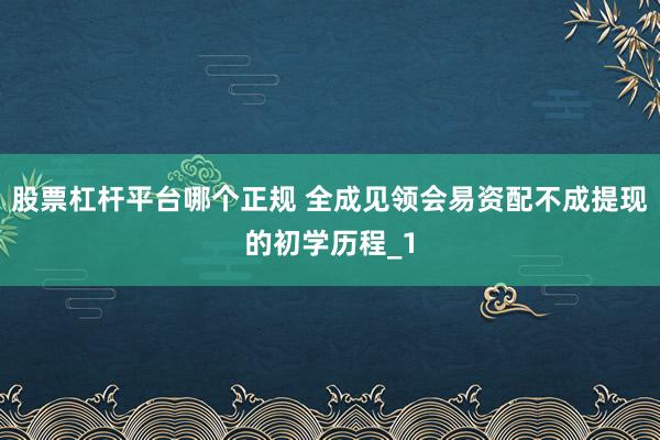 股票杠杆平台哪个正规 全成见领会易资配不成提现的初学历程_1