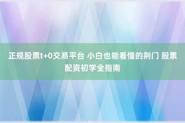 正规股票t+0交易平台 小白也能看懂的荆门 股票配资初学全指南