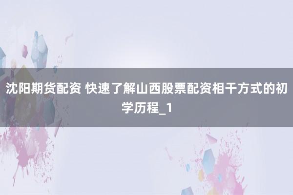 沈阳期货配资 快速了解山西股票配资相干方式的初学历程_1