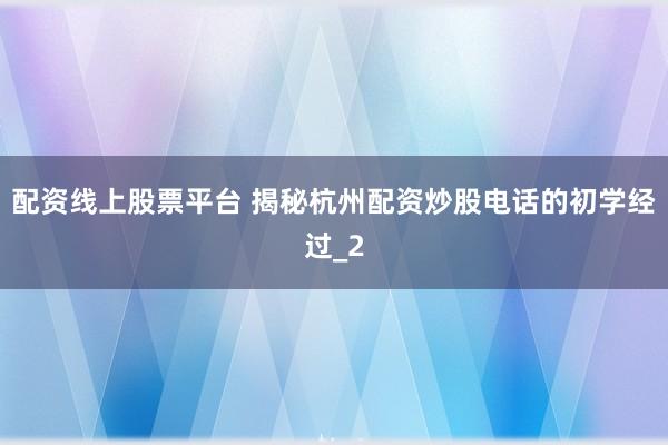 配资线上股票平台 揭秘杭州配资炒股电话的初学经过_2